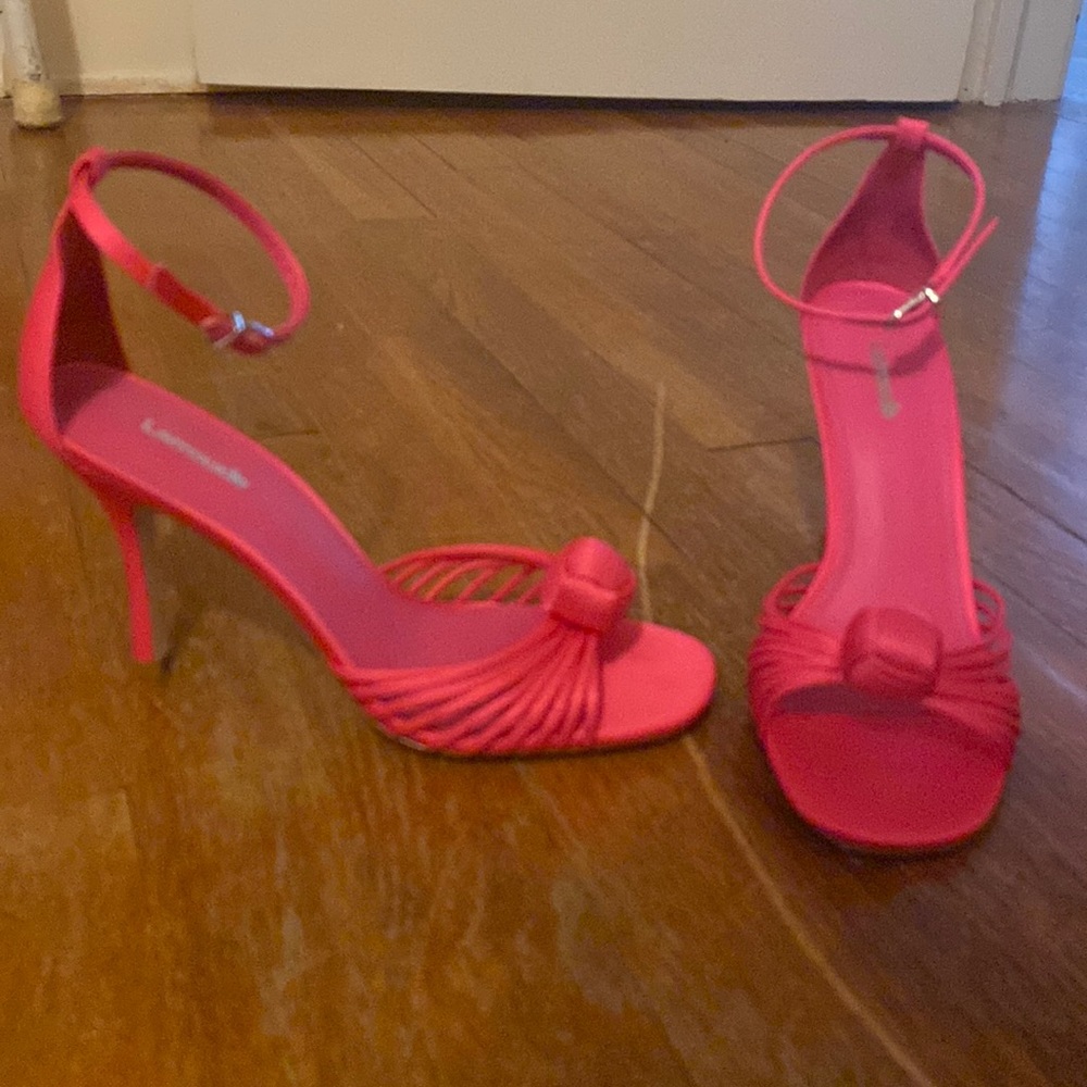Larroude *Valerie* Sandal-size 8-pink satin-90mm heel